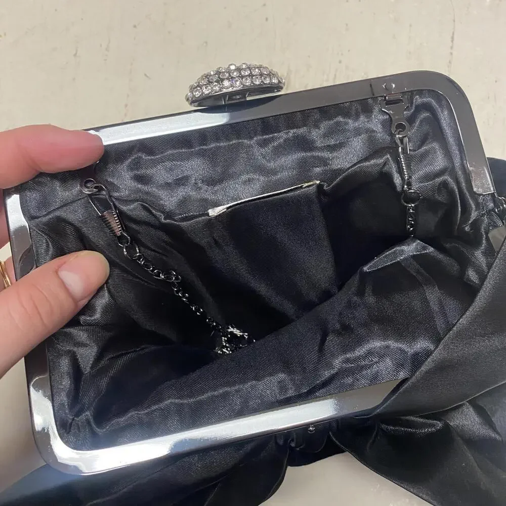 NEIMAN MARCUS black velvet velour bow clutch purse